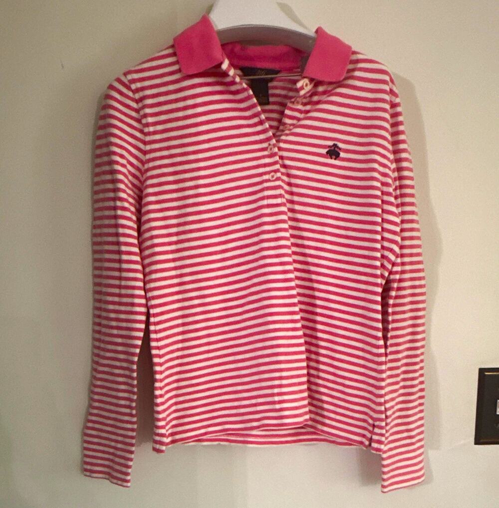 Brooks Brothers 346 Women’s Polo Shirt S Regular Pink/White Striped Long Sleeve